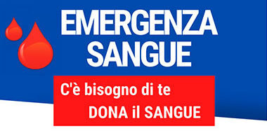 Grafica con testo ‘Emergenza sangue. C’è bisogno di te. Dona il sangue’ con gocce rosse su sfondo blu e bianco Grafica con testo 'Emergenza sangue. C'è bisogno di te. Dona il sangue' con gocce rosse su sfondo blu e bianco