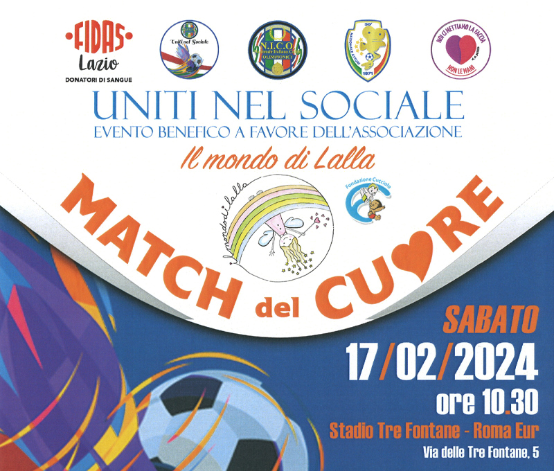 Match del Cuore – evento benefico 17 febbraio 2024